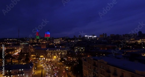 Evening view of Baku from a drone