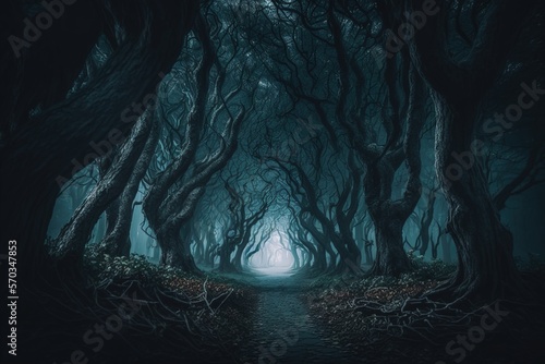 Fantasy dark forest. Generative AI