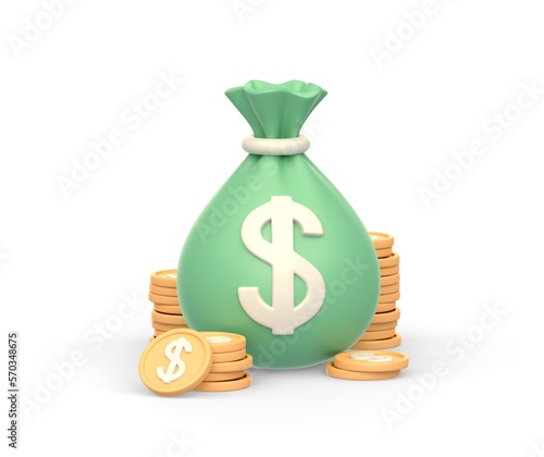 Realistic 3d icon of money bag and golden coins