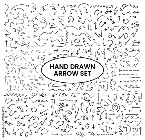 Hand drawn arrow set black sign or symbol element doodle design