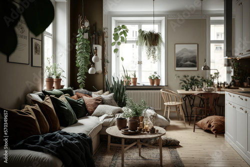 Warm and inviting scandinavian apartment with earthy tones  generative ai
