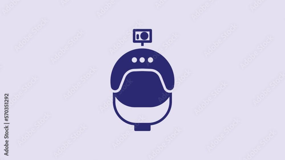 Blue Helmet and action camera icon isolated on purple background. 4K Video motion graphic animation Blue Helmet and action camera icon isolated on purple background. 4K Video motion graphic animation