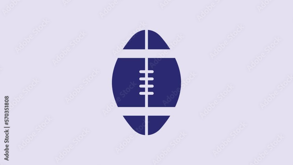 Blue Rugby ball icon isolated on purple background. 4K Video motion graphic animation Blue Rugby ball icon isolated on purple background. 4K Video motion graphic animation
