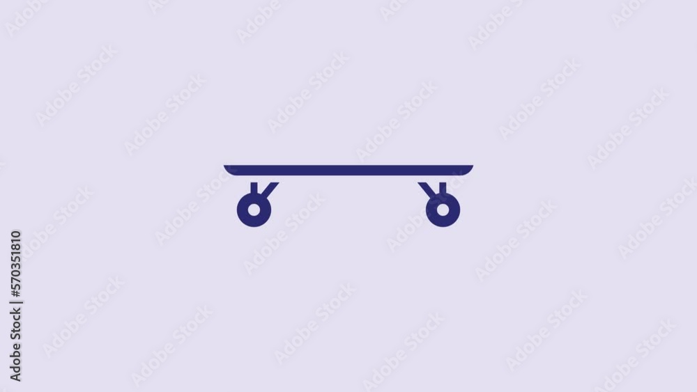 Blue Longboard or skateboard cruiser icon isolated on purple background. Extreme sport. Sport equipment. 4K Video motion graphic animation Blue Longboard or skateboard cruiser icon isolated on purple background. Extreme sport. Sport equipment. 4K Video motion graphic animation