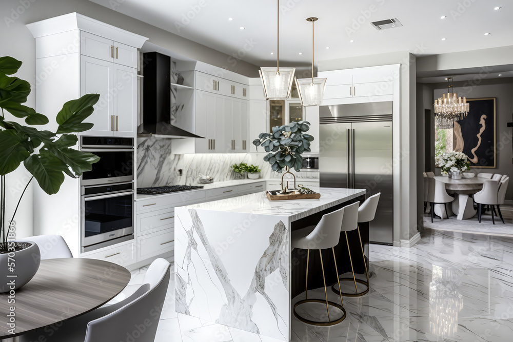 Elegant white kitchen with custom cabinetry top of the line
