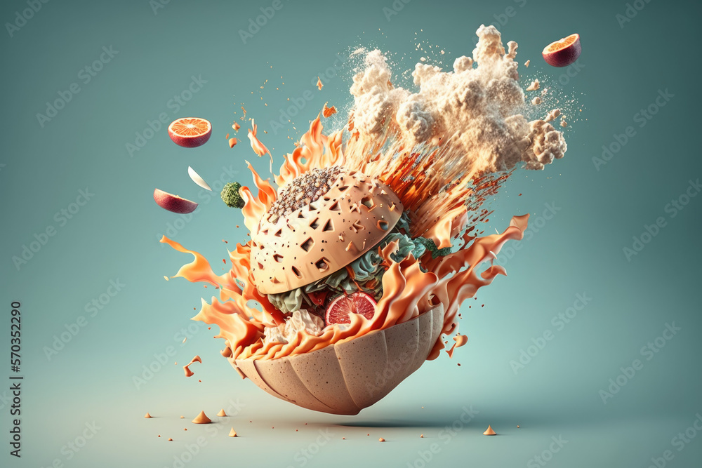 Exploding food. Ai generated illustration. Stock Illustration Adobe Stock