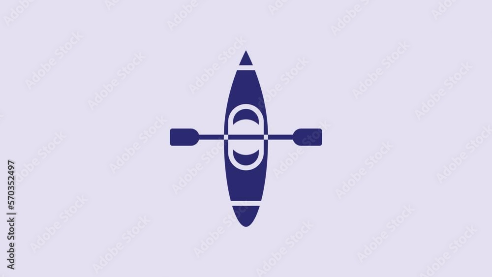 Blue Kayak and paddle icon isolated on purple background. Kayak and canoe for fishing and tourism. Outdoor activities. 4K Video motion graphic animation Blue Kayak and paddle icon isolated on purple background. Kayak and canoe for fishing and tourism. Outdoor activities. 4K Video motion graphic animation