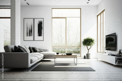 Minimalist living room with clean lines and focus on functionality  generative ai