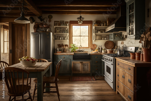 Rustic farmhouse kitchen with vintage elements and modern amenities  generative ai