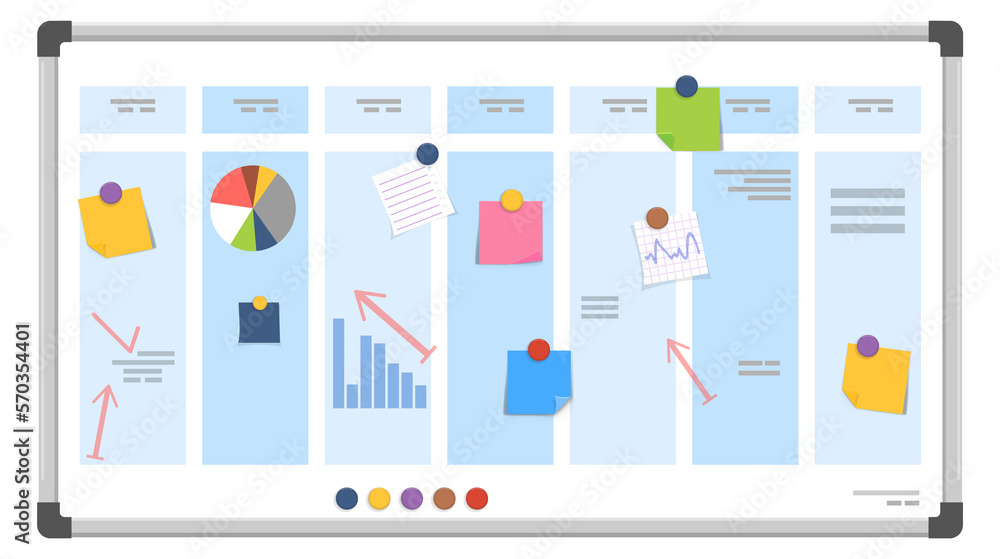 © LadadikArt - Kanban board with business strategy. Cartoon plan stickers
