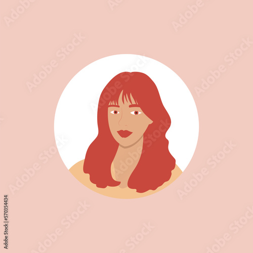 Half body beautiful woman colorful portrait. Avatars for social networks. Vector illustration in flat style.