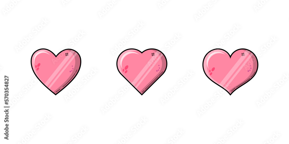 Set of pink heart Collection of different romantic vector heart icons for web site, sticker, label, tattoo art, love logo and Valentines day.