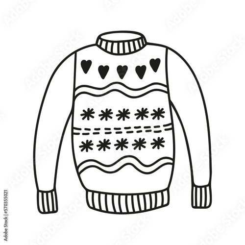 Hand drawn Christmas warm sweater. Doodle vector illustration
