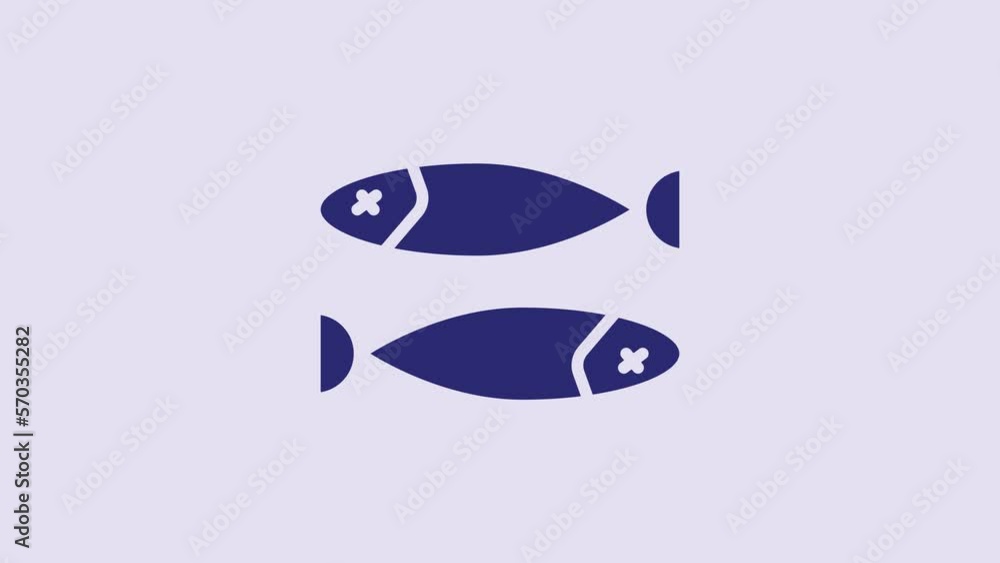 Blue Dried fish icon isolated on purple background. 4K Video motion graphic animation Blue Dried fish icon isolated on purple background. 4K Video motion graphic animation