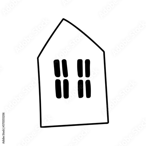 Hand drawn cute house with windows. Doodle vector illustration photo