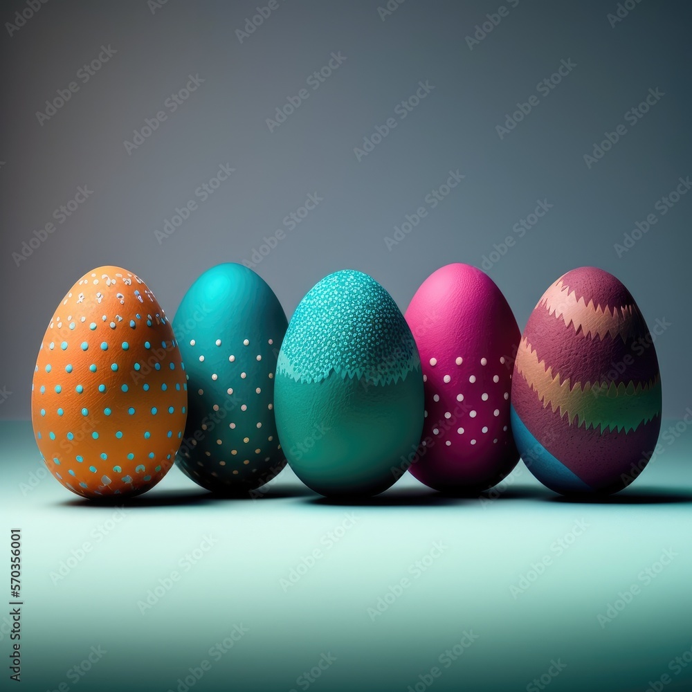 Colorfully painted row of Easter eggs - Generative AI