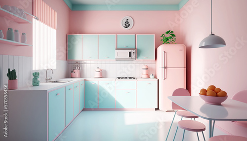 pastel kitchen interior minimalist illustration © kestel