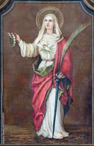 ANNECY, FRANCE - JULY 10, 2022:  The  painting of St. Susane in the church Eglise Saint François De Sales by J. Champallier (1899). photo