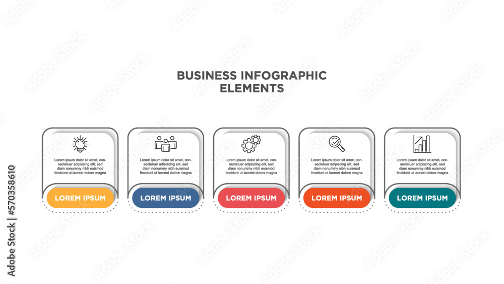 Infographics business template. Visualization of 5-stepped business process. Simple infographic design template. Flat vector illustration for presentation, report. Infographics business template. Visualization of 5-stepped business process. Simple infographic design template. Flat vector illustration for presentation, report.