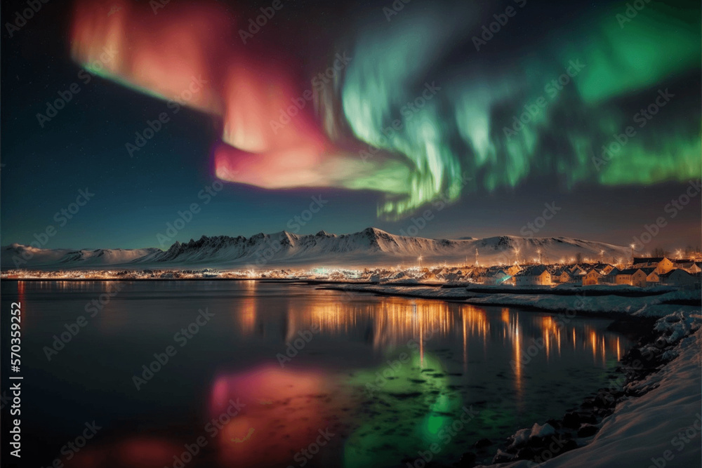 Reykjavik, Iceland A Place of Northern Lights Beauty - obrazy, fototapety, plakaty 