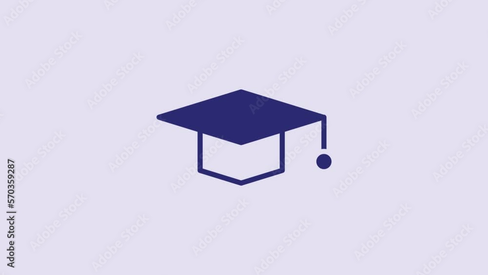 Blue Graduation cap icon isolated on purple background. Graduation hat with tassel icon. 4K Video motion graphic animation Blue Graduation cap icon isolated on purple background. Graduation hat with tassel icon. 4K Video motion graphic animation