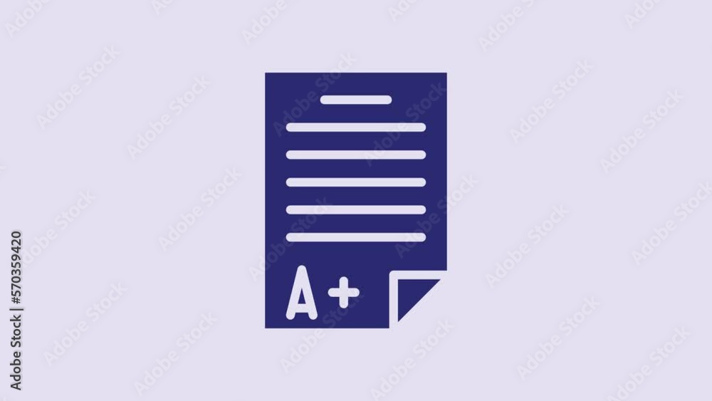 Blue Exam sheet with A plus grade icon isolated on purple background. Test paper, exam, or survey concept. School test or exam. 4K Video motion graphic animation Blue Exam sheet with A plus grade icon isolated on purple background. Test paper, exam, or survey concept. School test or exam. 4K Video motion graphic animation
