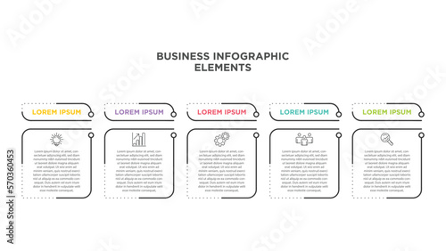 Infographics business template. Visualization of 5-stepped business process. Simple infographic design template. Flat vector illustration for presentation, report.