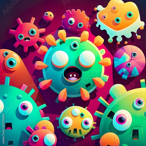Colorful pathogen and virus background in cartoon style. Generative AI