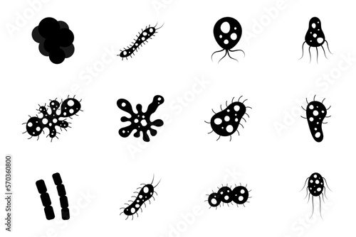 set of bacteria and virus vector illustration. Disease-causing bacterias, viruses and microbes.