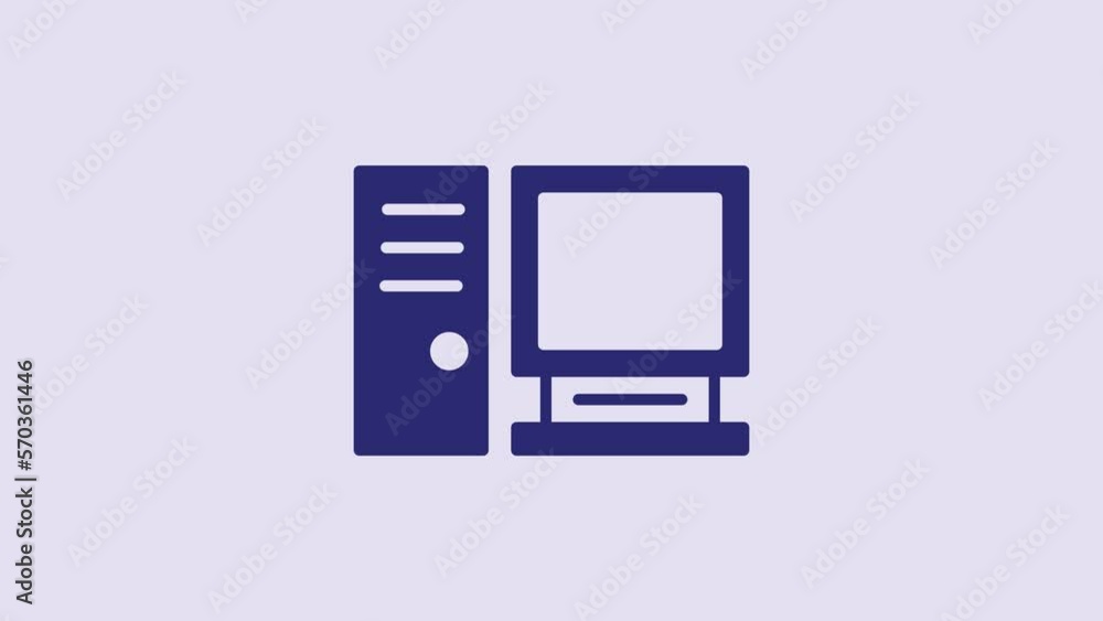 Blue Computer monitor icon isolated on purple background. PC component sign. 4K Video motion graphic animation Blue Computer monitor icon isolated on purple background. PC component sign. 4K Video motion graphic animation