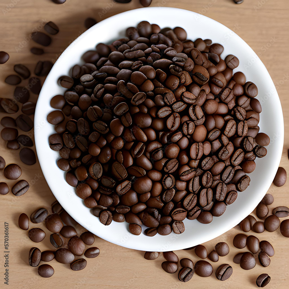 Fototapeta premium A closeup of a white plate, filled with coffee grains (a.i. generated)