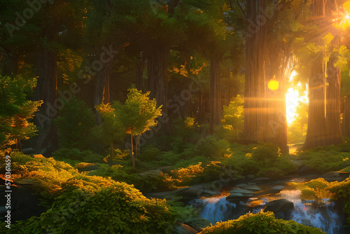 The Magical Forest Gates: Sunset Passages with Generative AI