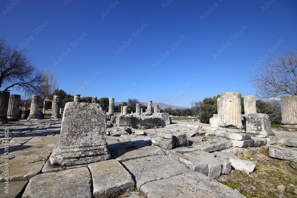 Excavations of the Temple of Hekate in Lagina Ancient City and Ancient columns  Yatagan Mugla Turkey