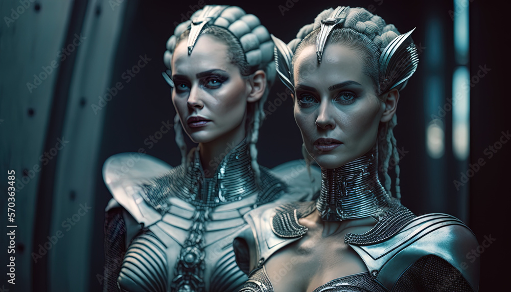 Fantasy high technology futuristic female citizens. Generative Ai. Fantasy high technology futuristic female citizens. Generative Ai.