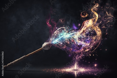 Magic Wand Casting a Colorful Spell - Generative AI	