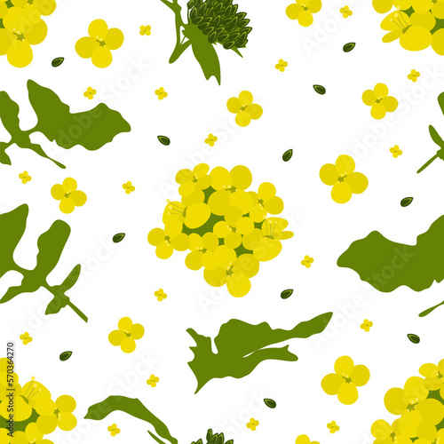 Mustard plant Seamless pattern. Mustard herb ingredient with leaves on white background. Flat style design, vector illustration