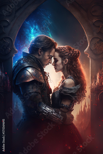 Romeo and Juliet together in a post apocalyptic high tech world. Generative Ai.