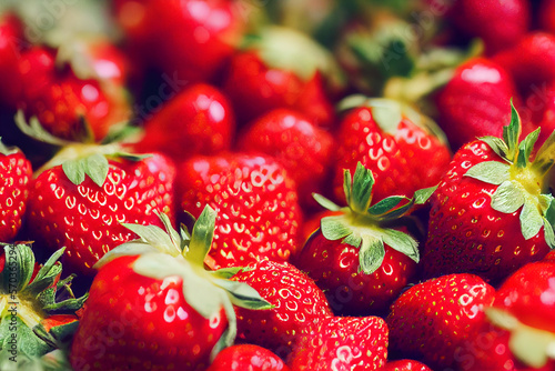 Close up of fresh strawberries, generative AI