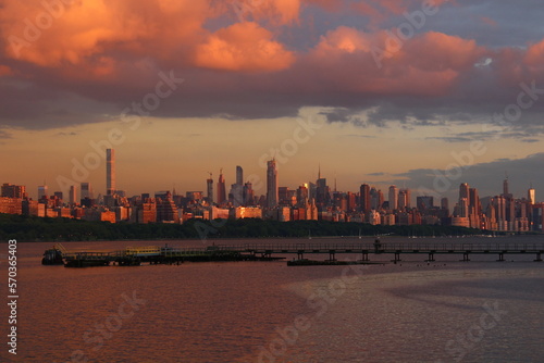 A Cityscape of New York with a dramatic sunset