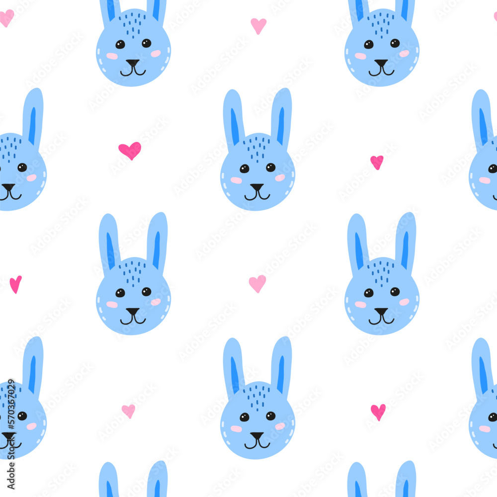Seamless pattern with doodle bunny faces. Seamless pattern with doodle bunny faces.