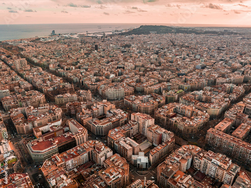 Photography Barcelona street aerial view with beautiful patterns in Spain