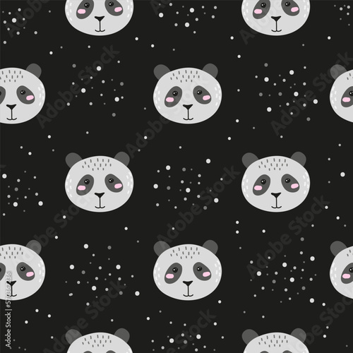 Seamless pattern with doodle panda faces.