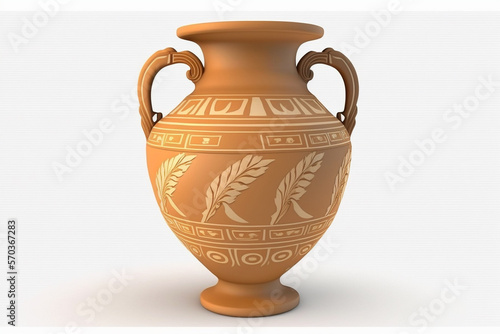 Authentic Ancient Greek Antique Minoan Clay Pot Vase, Featuring Handcrafted Traditional Designs on a Pure White Background photo