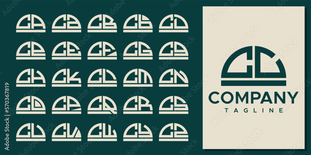 Abstract line half circle dome initial letter C CC logo design set Abstract line half circle dome initial letter C CC logo design set