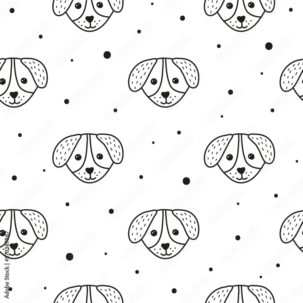 Seamless pattern with doodle puppy faces. Seamless pattern with doodle puppy faces.