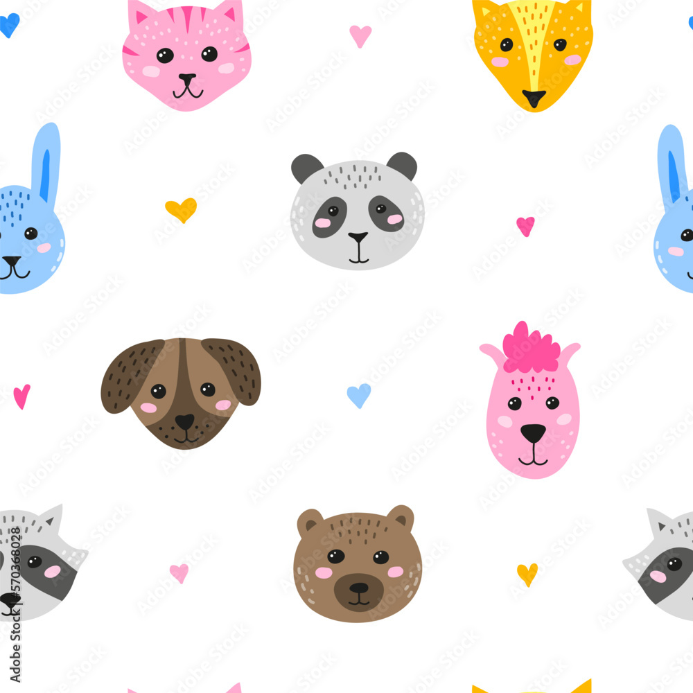 Seamless pattern with doodle animal faces. Seamless pattern with doodle animal faces.
