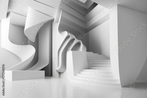 Abstract architecture background. Modern white interior disign. 3d illustration