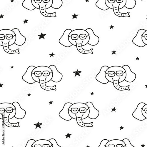Seamless pattern with doodle elephant faces.