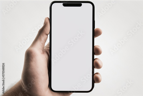 Hand Holding iPhone Mockup with Modern Frameless Design on a White Background - Smartphone PNG Image for App Design