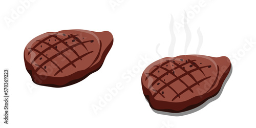 Hot grilled beef steak or slice of pork on white